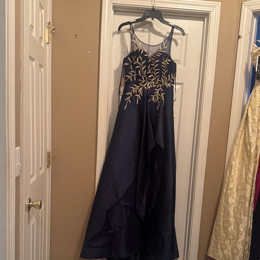 Tadashi Shoji Navy and Gold Prom Dress